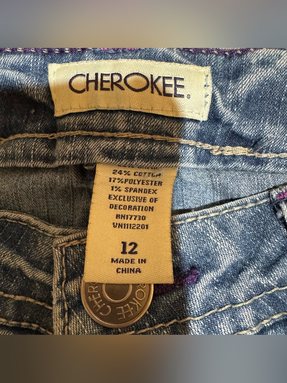 Y2K Cherokee Blue Denim Jeans Bootcut Purple Peace Floral Embroidery Western - Picture 10 of 10